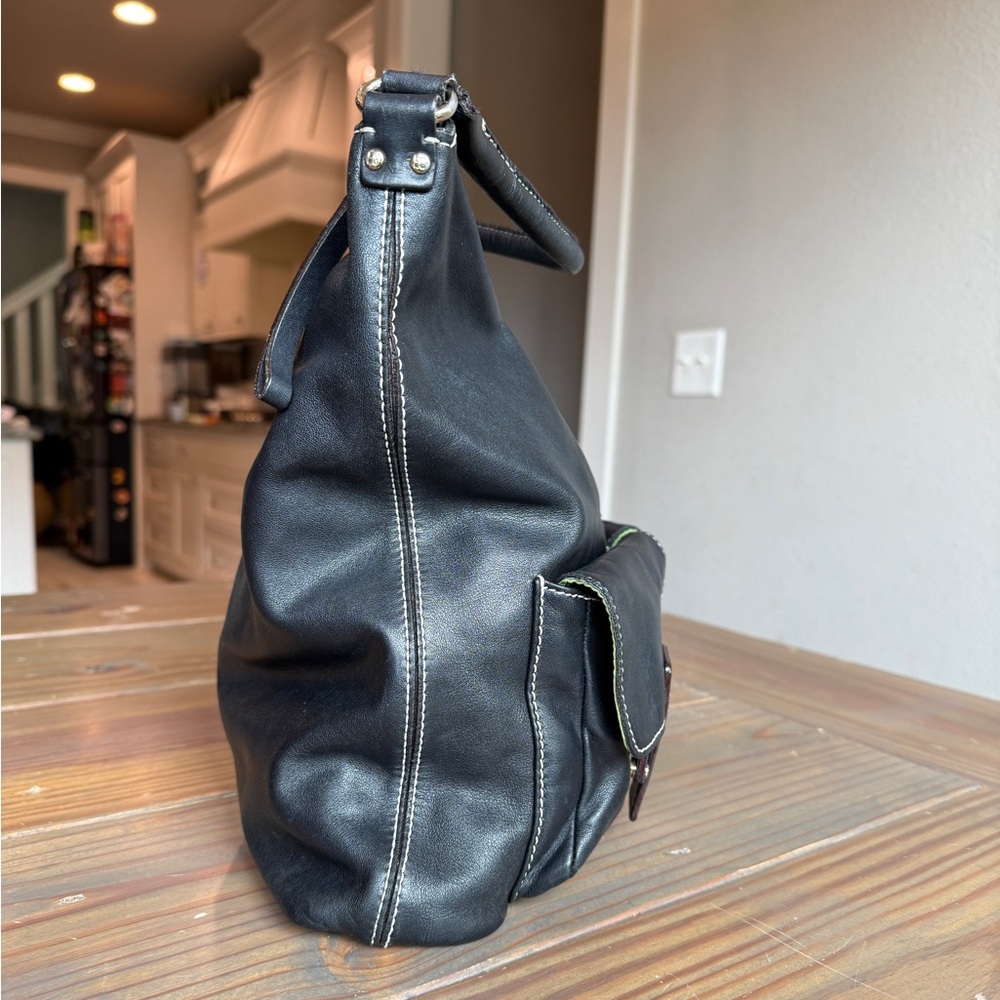 Kate Spade Unique Black Leather Lg Hobo Shoulder Bag Pockets Magnetic